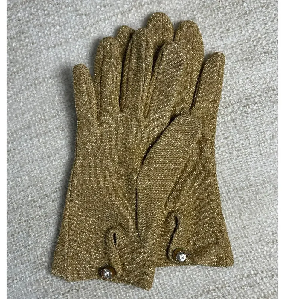 1960's Vintage Rhinestone Gold Tone Shimmery Opera Gloves. S/M Slight Stretch